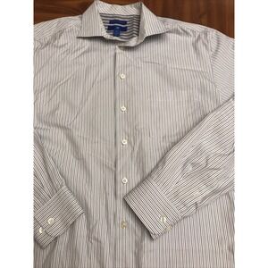 Egara Mens‎ Pin Stripe Brown Blue 17 - 17.5 No Iron Dress Shirt